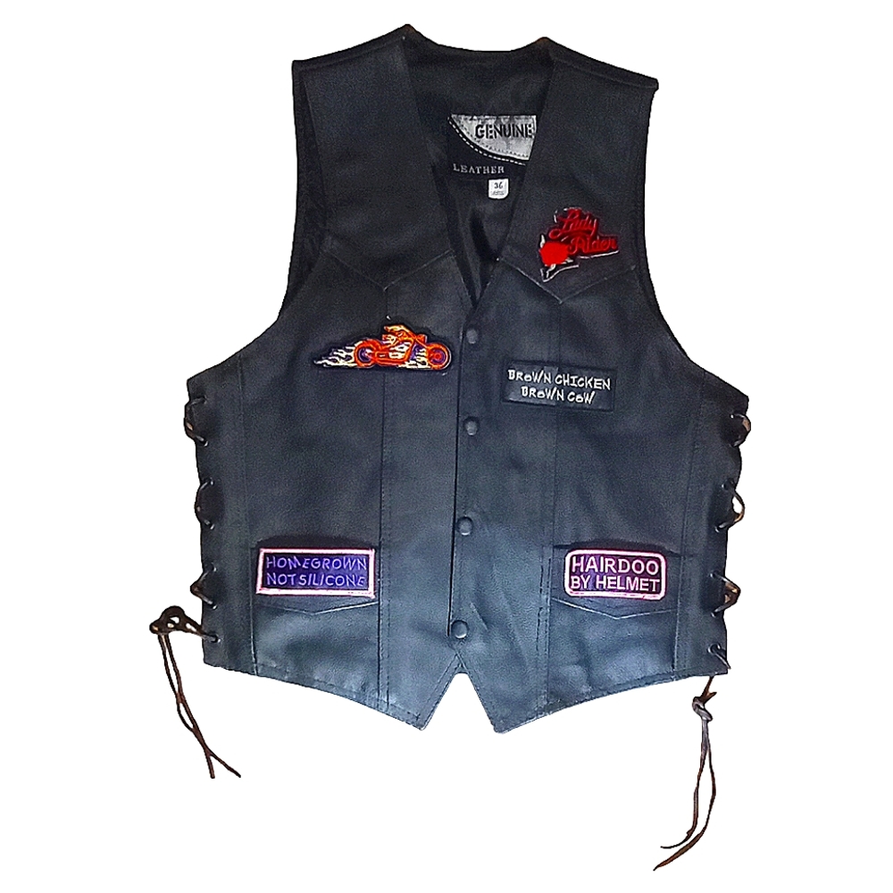Vintage Genuine Leather Brand Black Leather Vest Lady Rider Motorcycle Size 36